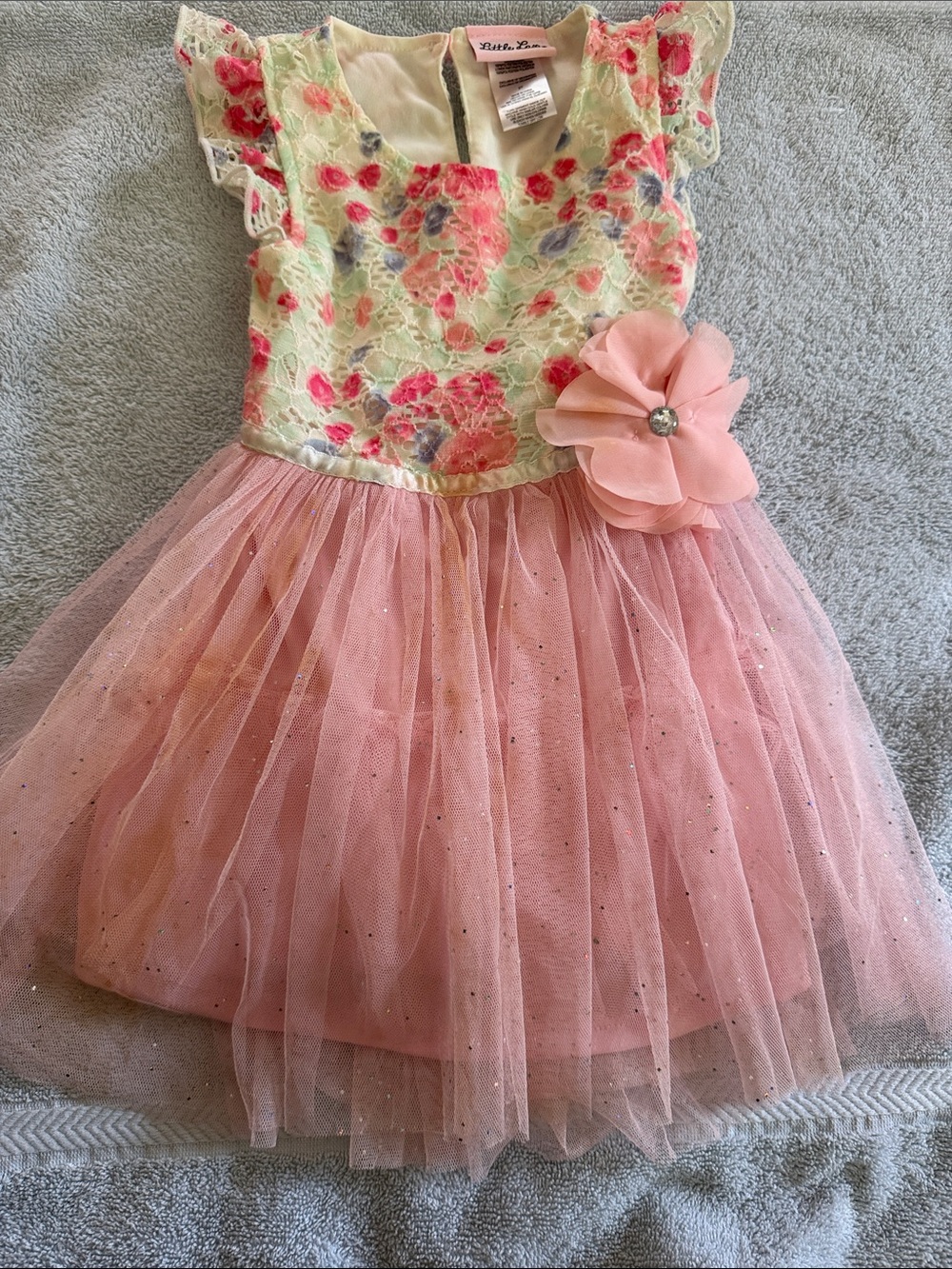 Little Lass Pink Floral Tulle Party Dress